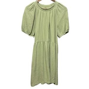 Universal Thread Dress 2X Green Puff Sleeve Gauzy Tier Boho Cowgirl Western‎